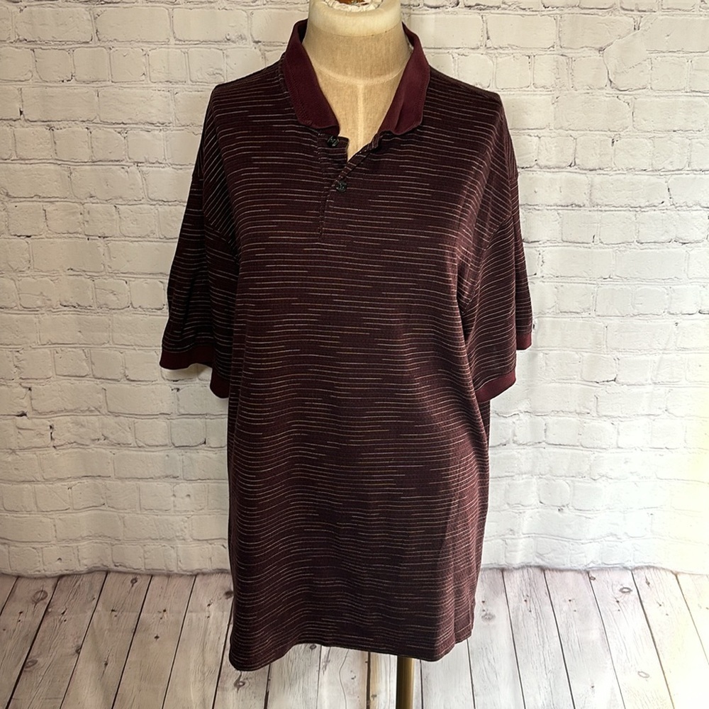 Marc Edwards Preppy Golf Polo Shirt Mens XL Burgundy Maroon Striped Short Sleeve